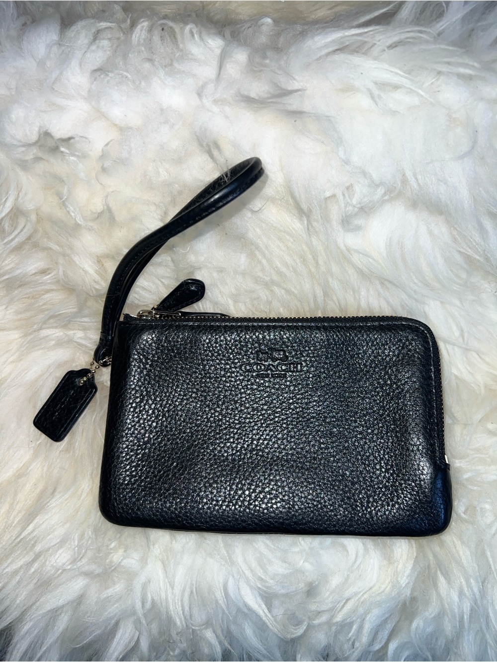Coach Black Pebbled Leather Wristlet Wallet